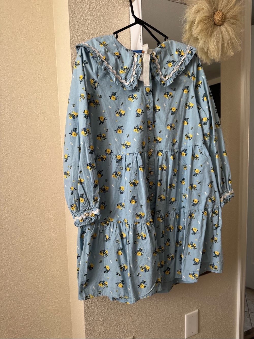 Free People Light Blue Floral Tiered Dress with Peter Pan Collar
